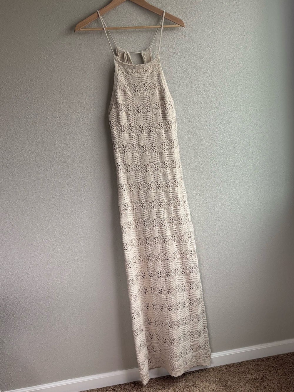 Boho Crochet Halter Maxi Dress in Cream - Picture 2 of 9